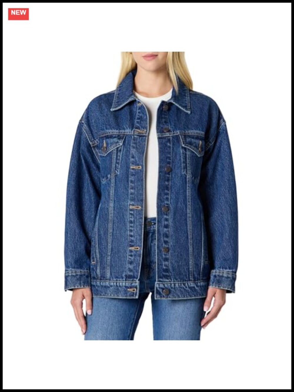 Oversized Rigid Denim Trucker Jacket Button Front Chest Pockets